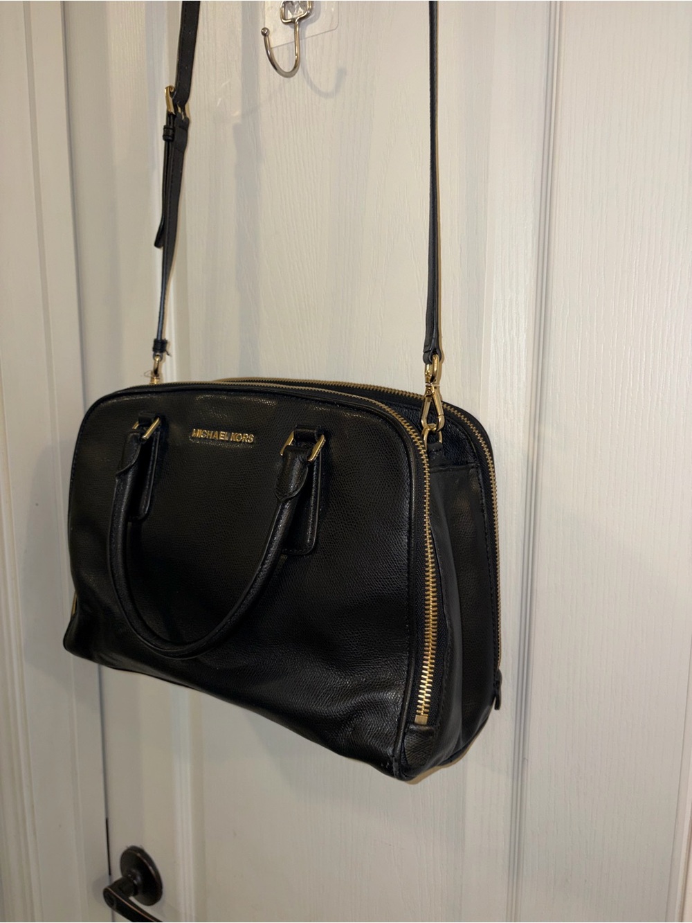 Michael Kors Black Leather Satchel with Gold Hardware - Picture 4 of 14